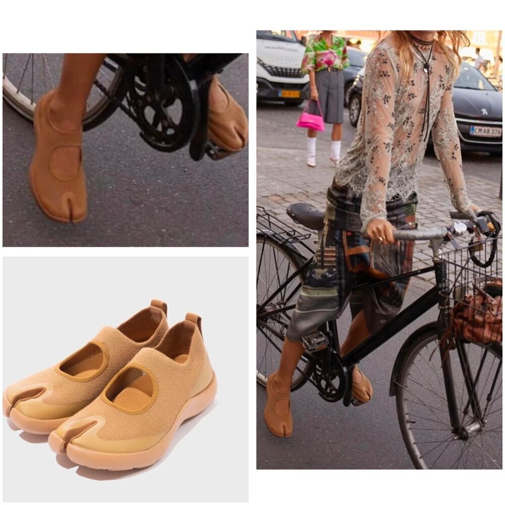 Tabi Split Toe Slip On Shoes Unisex Beige Stretch Comfort US M10 W12 EU 44